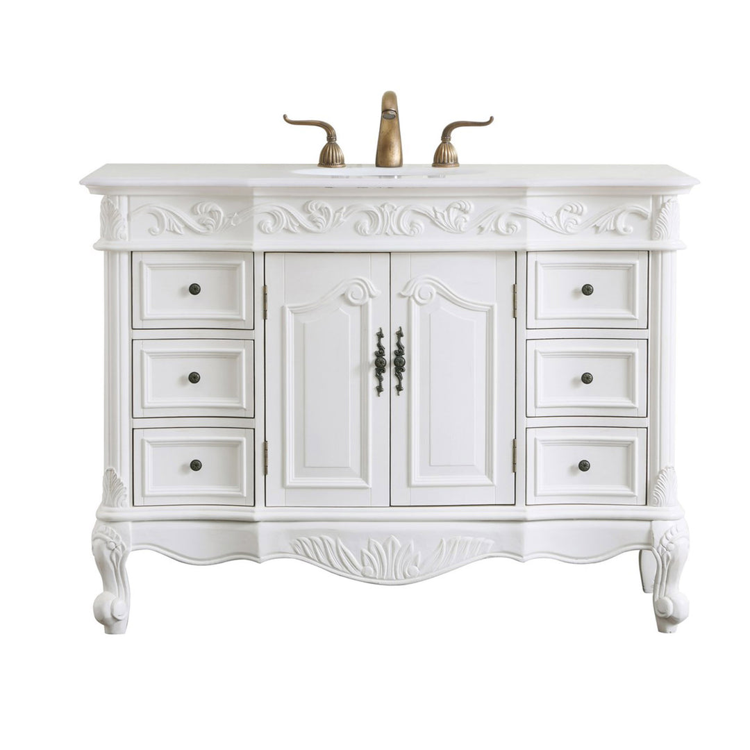 48 Inch Single Bathroom Vanity In Antique White With Ivory White Marble - View 3 - Joshua Marshal
