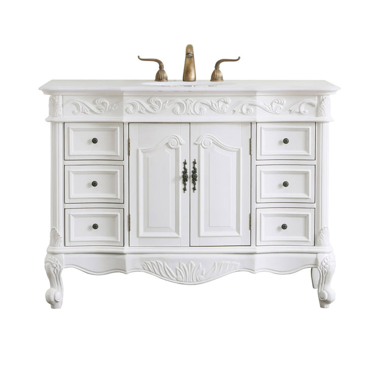 48 Inch Single Bathroom Vanity In Antique White With Ivory White Marble - View 3 - Joshua Marshal