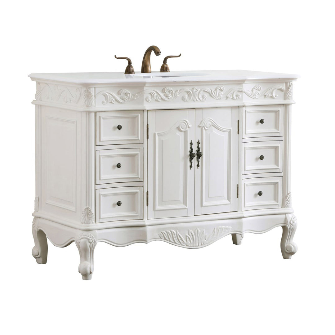 48 Inch Single Bathroom Vanity In Antique White With Ivory White Marble - View 4 - Joshua Marshal