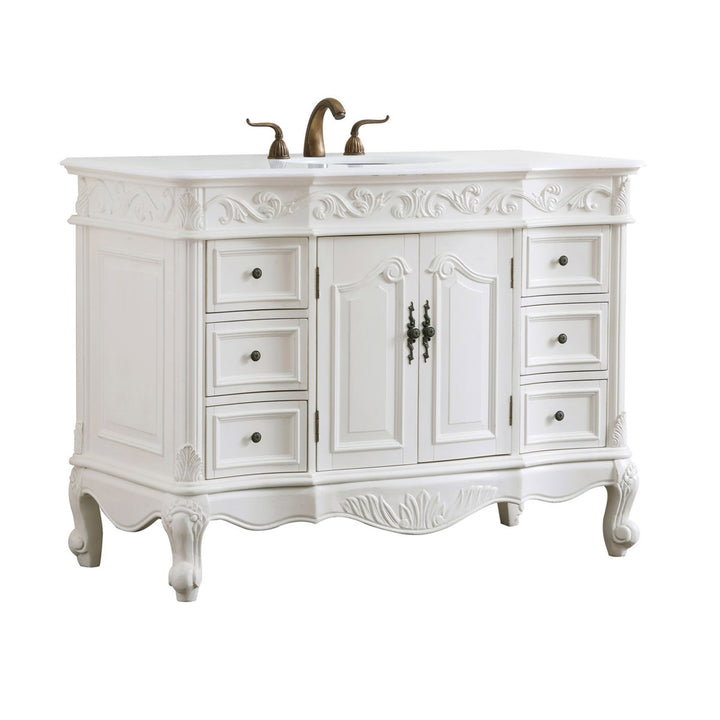48 Inch Single Bathroom Vanity In Antique White With Ivory White Marble - View 4 - Joshua Marshal