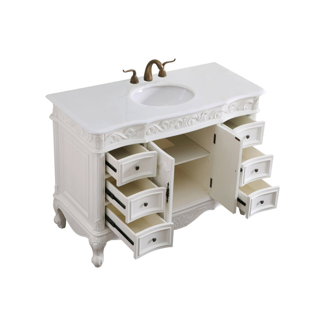 48 Inch Single Bathroom Vanity In Antique White With Ivory White Marble - View 5 - Joshua Marshal