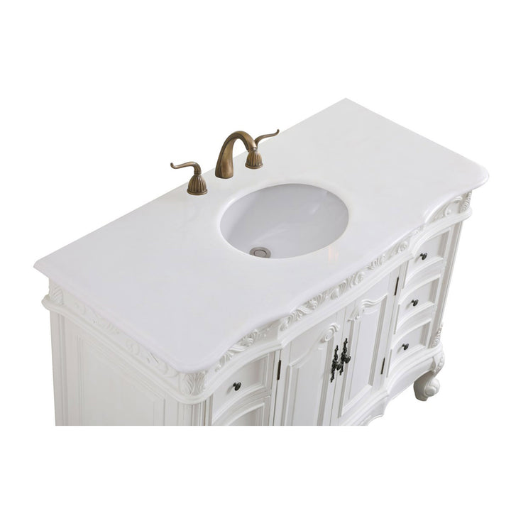 48 Inch Single Bathroom Vanity In Antique White With Ivory White Marble - View 6 - Joshua Marshal