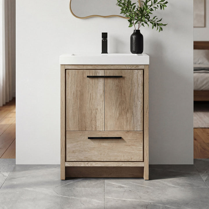 24 Inch Single Bathroom Vanity In Natural Oak Natural Oak Finish - KITCHEN & BATH by Joshua Marshal
