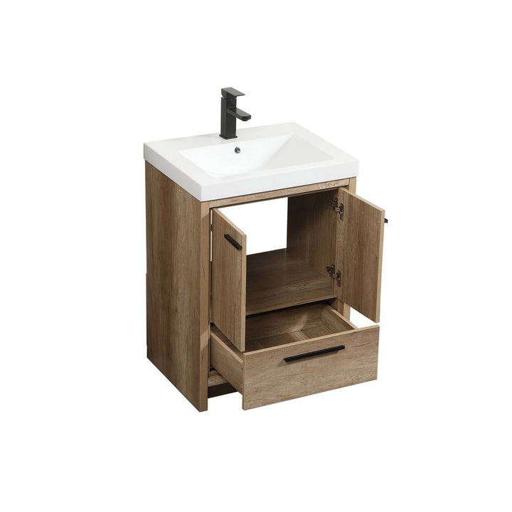 24 Inch Single Bathroom Vanity In Natural Oak - View 5 - Joshua Marshal
