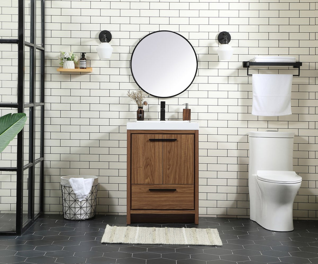 24 Inch Single Bathroom Vanity In Walnut Brown - View 2 - Joshua Marshal