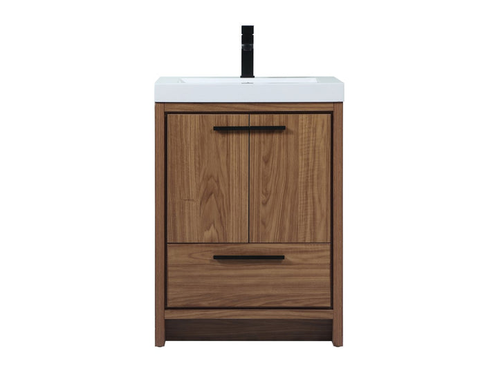 24 Inch Single Bathroom Vanity In Walnut Brown - View 3 - Joshua Marshal