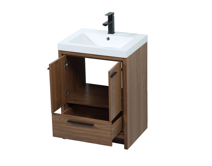 24 Inch Single Bathroom Vanity In Walnut Brown - View 4 - Joshua Marshal