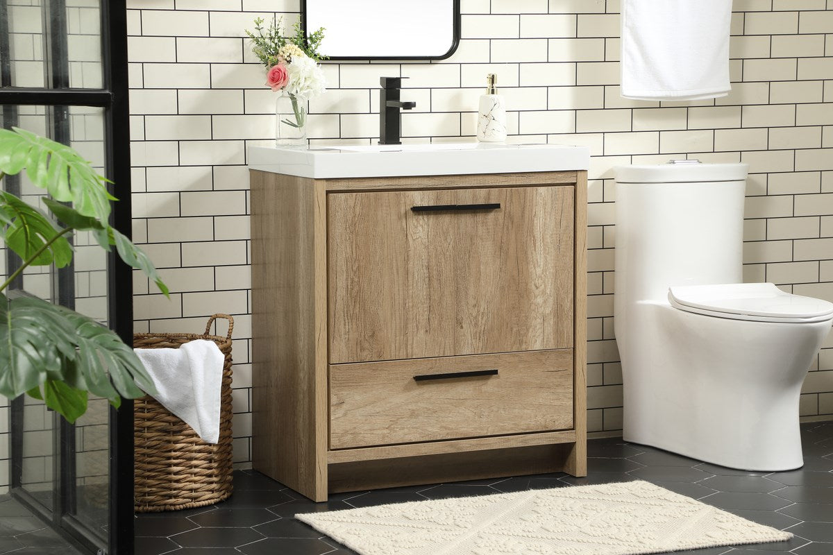 30 Inch Single Bathroom Vanity In Natural Oak - View 2 - Joshua Marshal