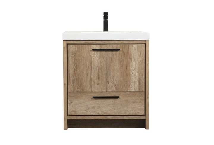 30 Inch Single Bathroom Vanity In Natural Oak - View 3 - Joshua Marshal