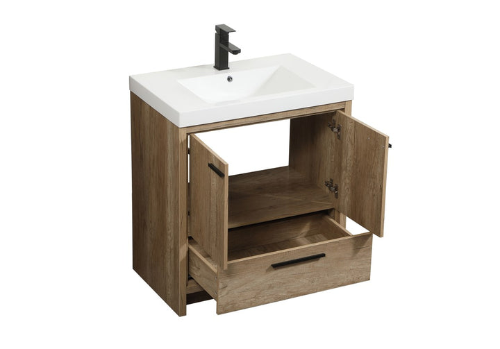 30 Inch Single Bathroom Vanity In Natural Oak - View 4 - Joshua Marshal