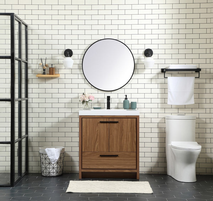 30 Inch Single Bathroom Vanity In Walnut Brown - View 2 - Joshua Marshal
