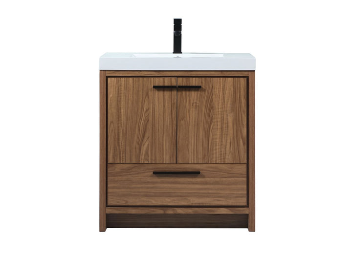 30 Inch Single Bathroom Vanity In Walnut Brown - View 3 - Joshua Marshal