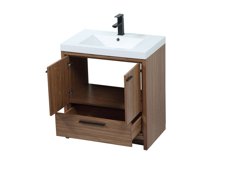 30 Inch Single Bathroom Vanity In Walnut Brown - View 4 - Joshua Marshal