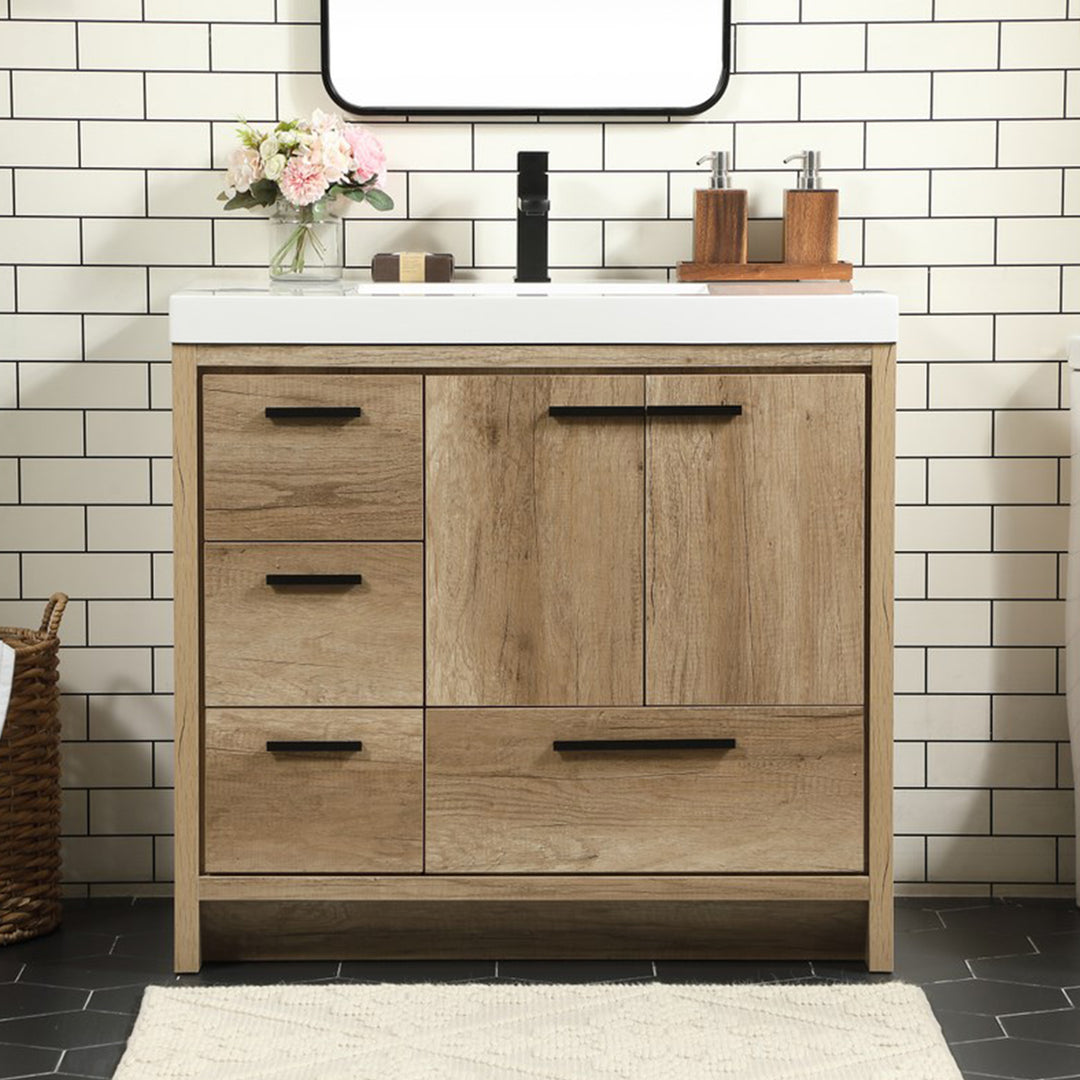 36 Inch Single Bathroom Vanity In Natural Oak Natural Oak Finish - KITCHEN & BATH by Joshua Marshal