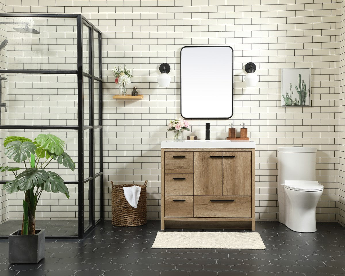 36 Inch Single Bathroom Vanity In Natural Oak - View 2 - Joshua Marshal