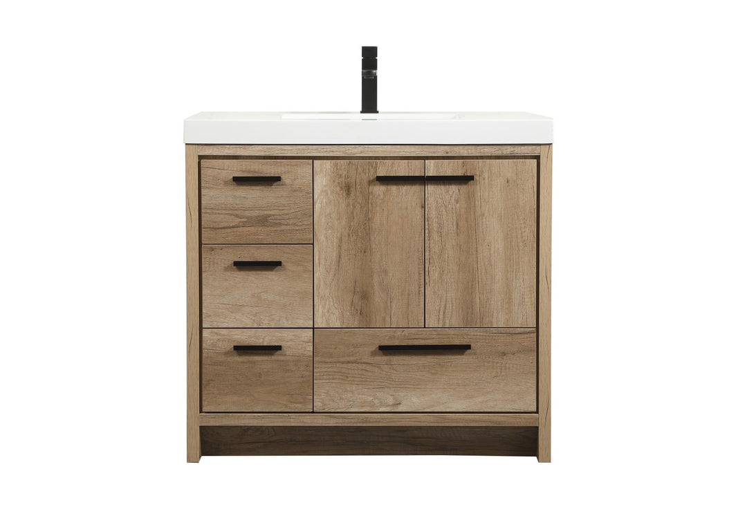 36 Inch Single Bathroom Vanity In Natural Oak - View 3 - Joshua Marshal