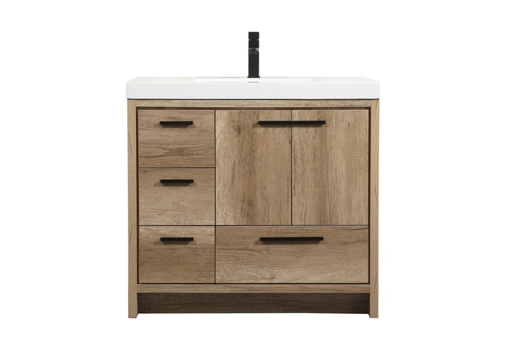 36 Inch Single Bathroom Vanity In Natural Oak - View 3 - Joshua Marshal