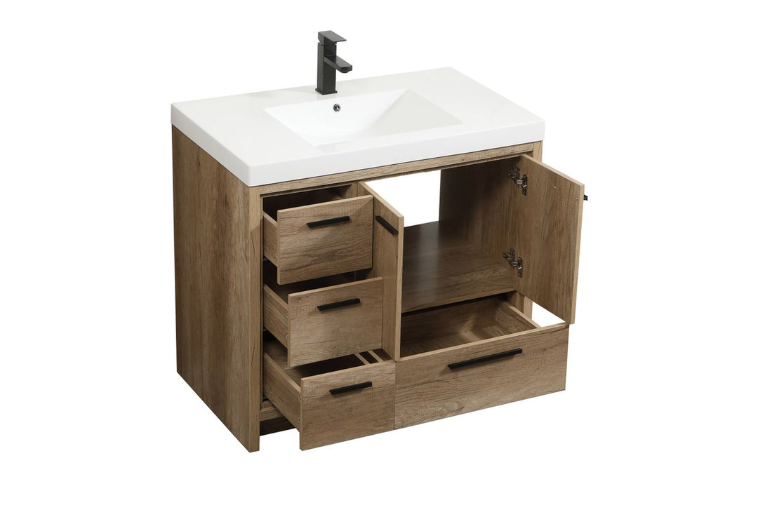 36 Inch Single Bathroom Vanity In Natural Oak - View 4 - Joshua Marshal