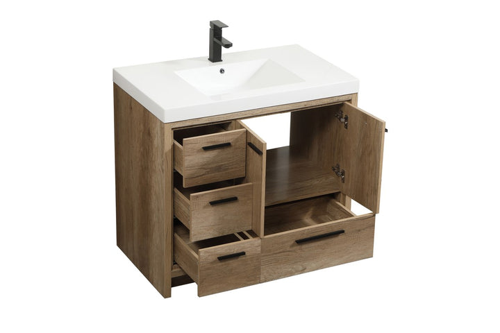36 Inch Single Bathroom Vanity In Natural Oak - View 4 - Joshua Marshal