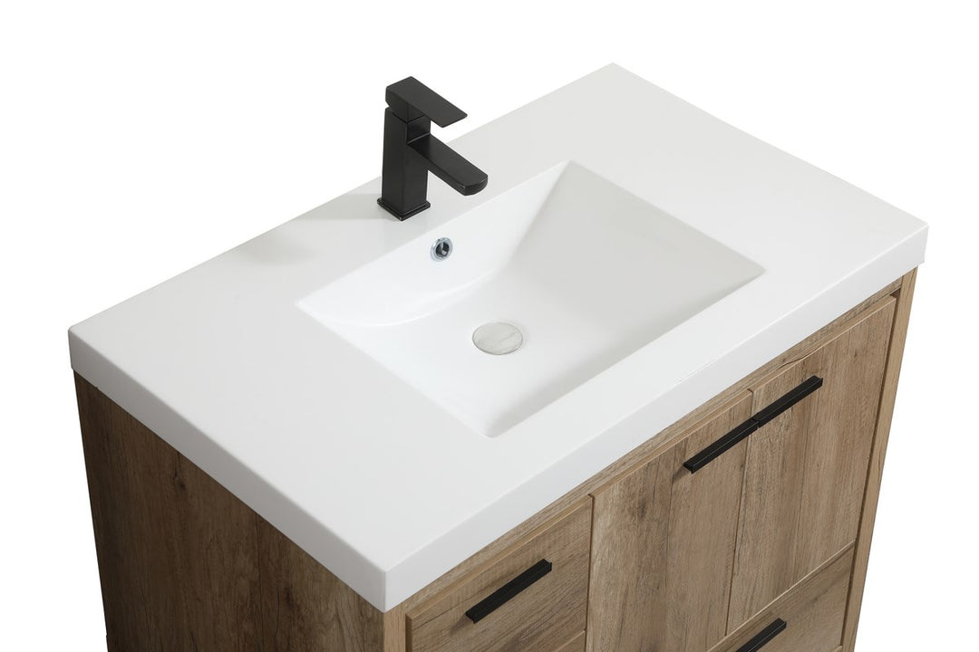 36 Inch Single Bathroom Vanity In Natural Oak - View 5 - Joshua Marshal