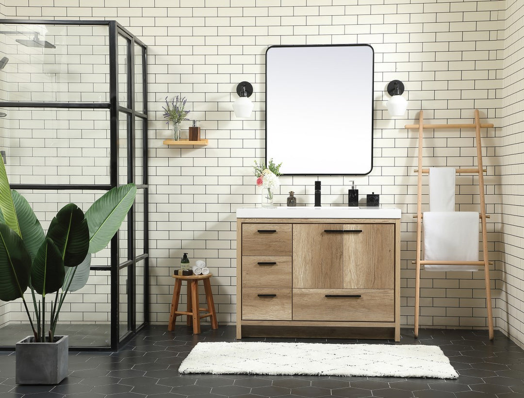 42 Inch Single Bathroom Vanity In Natural Oak - View 2 - Joshua Marshal