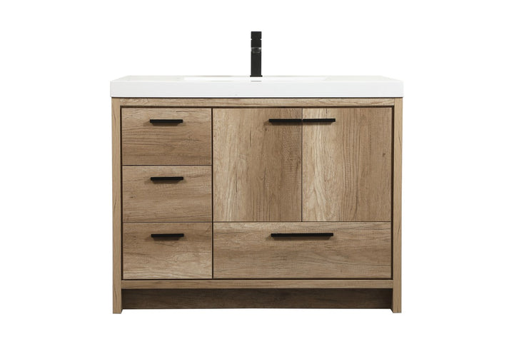 42 Inch Single Bathroom Vanity In Natural Oak - View 3 - Joshua Marshal