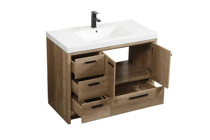42 Inch Single Bathroom Vanity In Natural Oak - View 4 - Joshua Marshal