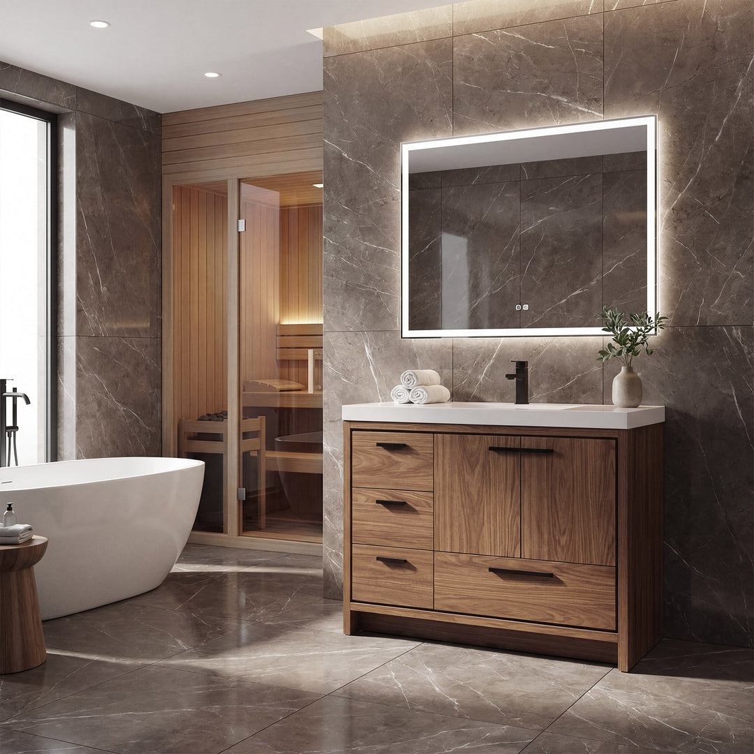 42 Inch Single Bathroom Vanity In Walnut Brown - View 2 - Joshua Marshal