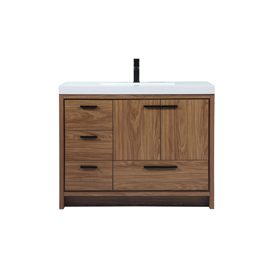 42 Inch Single Bathroom Vanity In Walnut Brown - View 3 - Joshua Marshal
