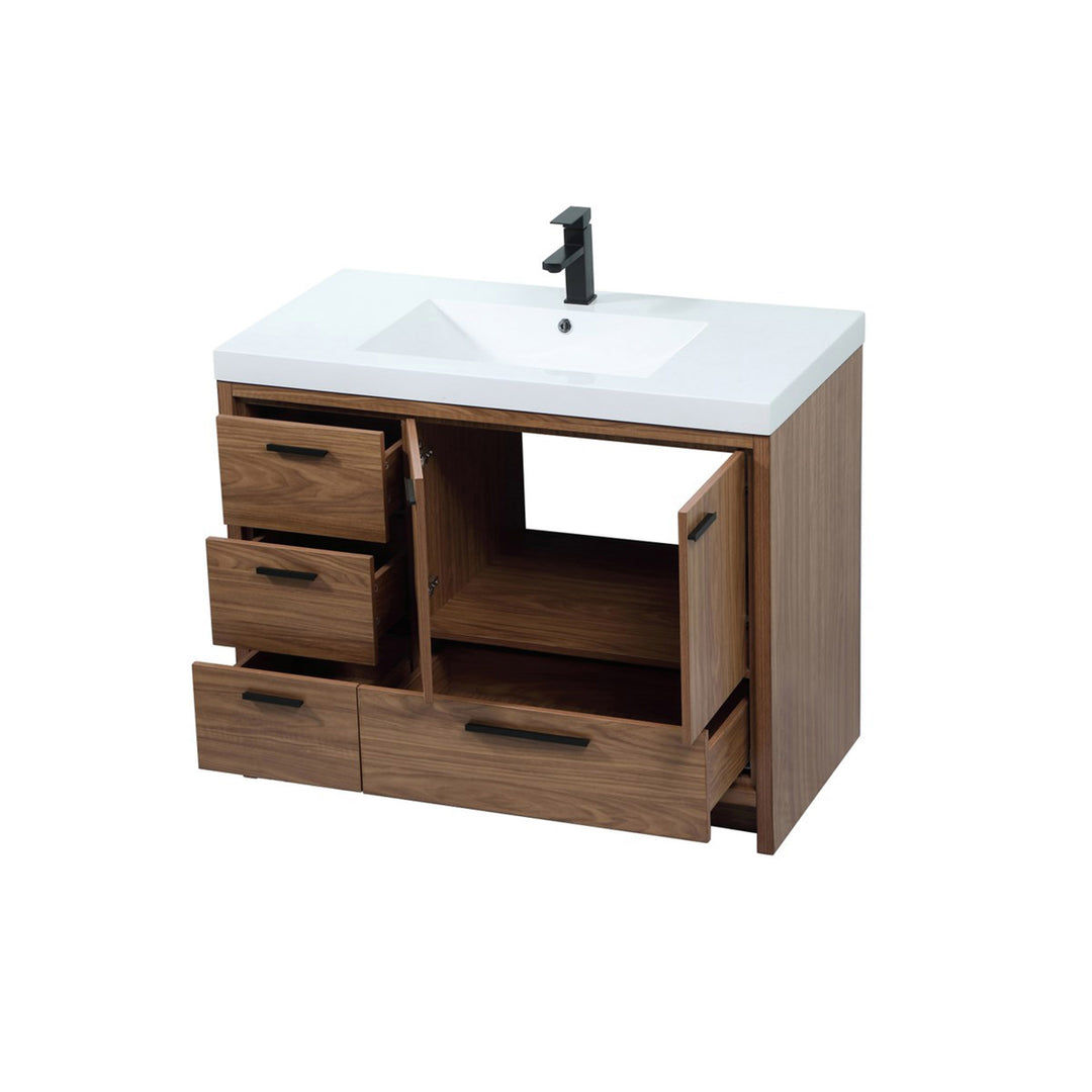 42 Inch Single Bathroom Vanity In Walnut Brown - View 5 - Joshua Marshal