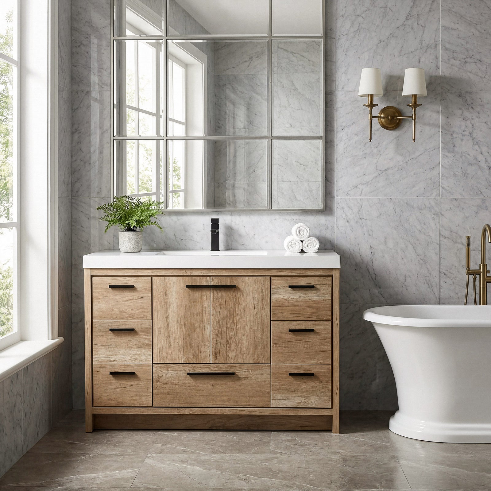 48 Inch Single Bathroom Vanity In Natural Oak - View 2 - Joshua Marshal