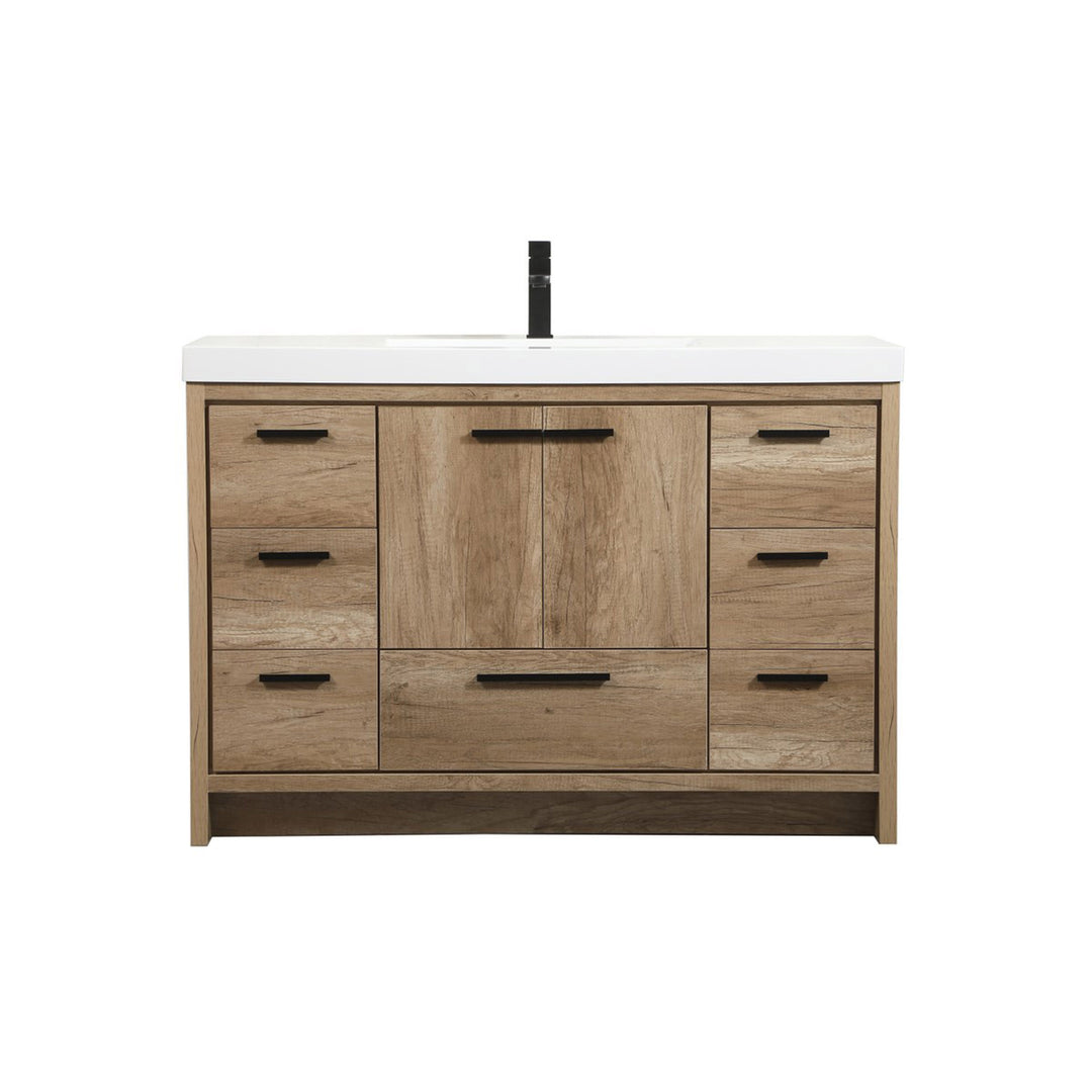 48 Inch Single Bathroom Vanity In Natural Oak - View 3 - Joshua Marshal