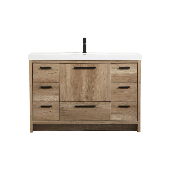 48 Inch Single Bathroom Vanity In Natural Oak - View 3 - Joshua Marshal