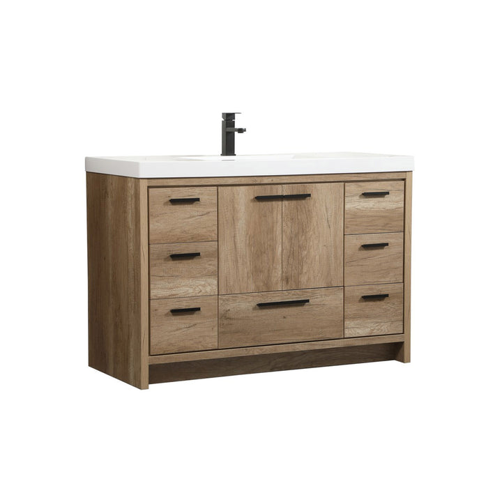 48 Inch Single Bathroom Vanity In Natural Oak - View 4 - Joshua Marshal