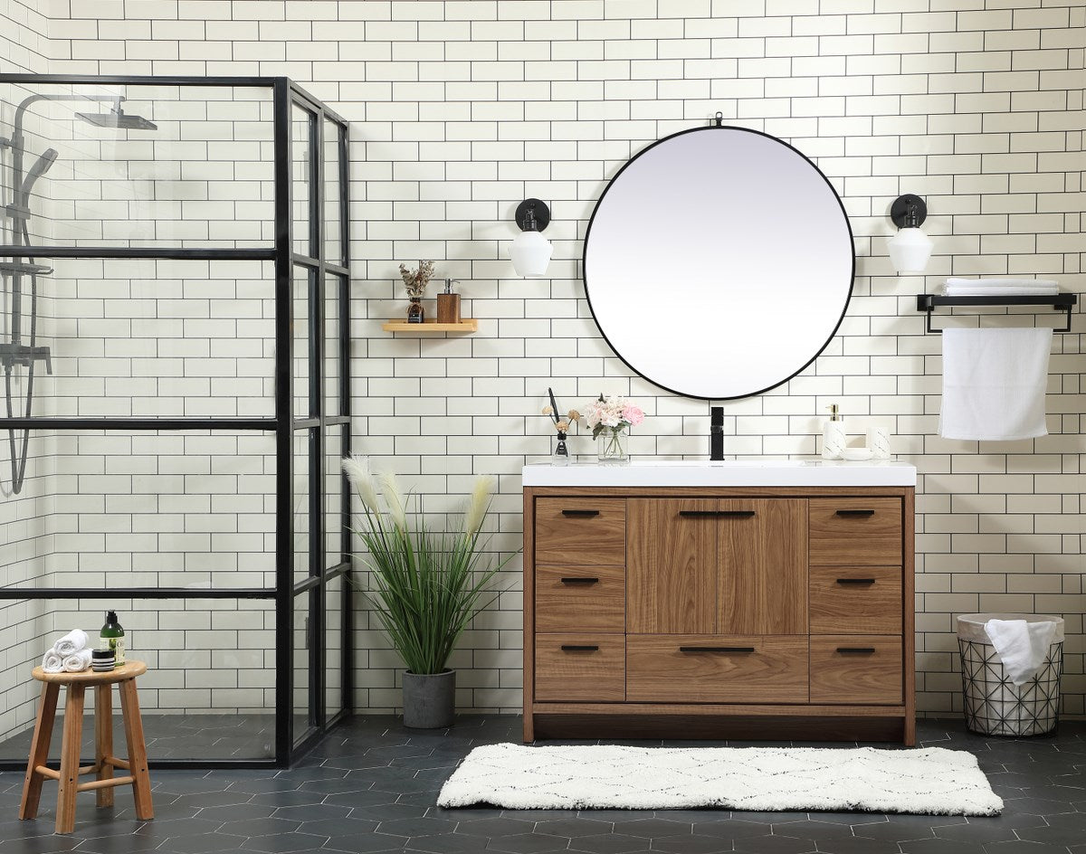 48 Inch Single Bathroom Vanity In Walnut Brown - View 2 - Joshua Marshal