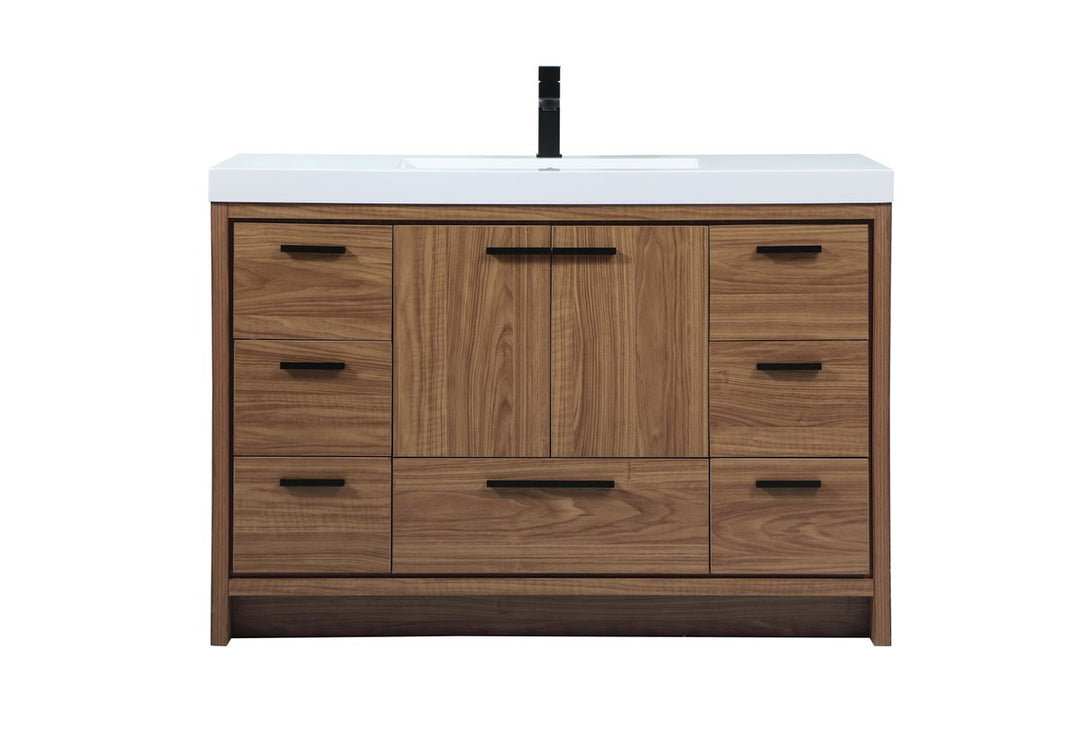48 Inch Single Bathroom Vanity In Walnut Brown - View 3 - Joshua Marshal