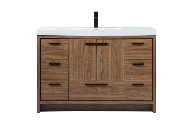 48 Inch Single Bathroom Vanity In Walnut Brown - View 3 - Joshua Marshal