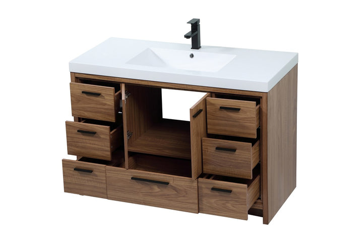 48 Inch Single Bathroom Vanity In Walnut Brown - View 4 - Joshua Marshal
