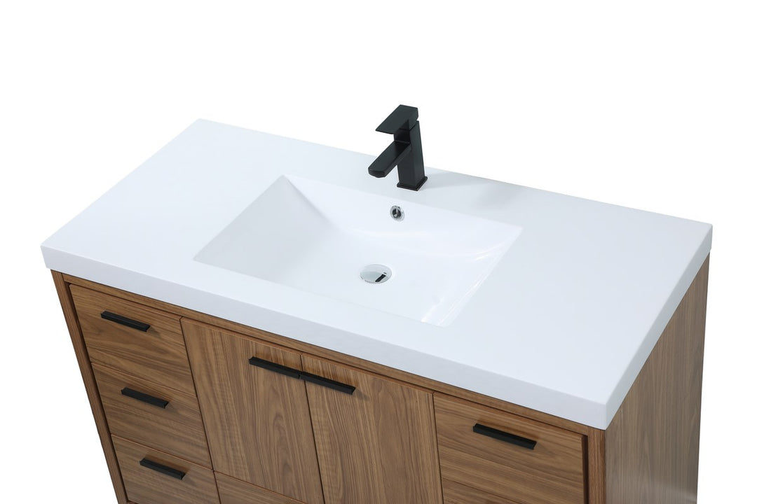 48 Inch Single Bathroom Vanity In Walnut Brown - View 5 - Joshua Marshal