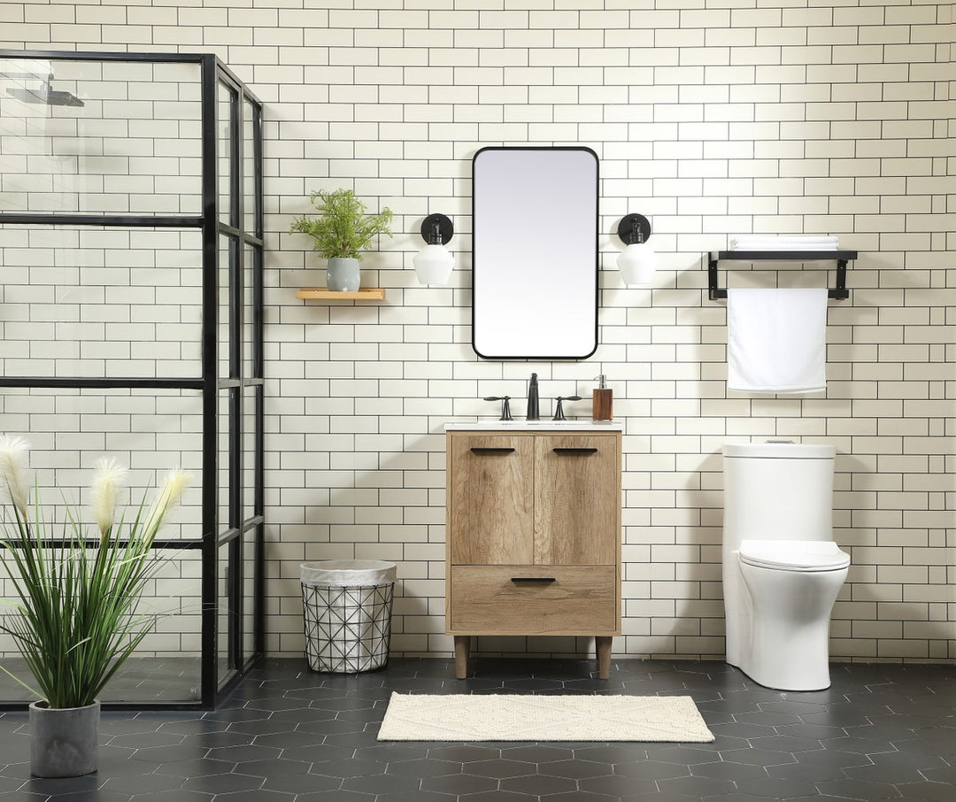 24 Inch Single Bathroom Vanity In Natural Oak - View 2 - Joshua Marshal