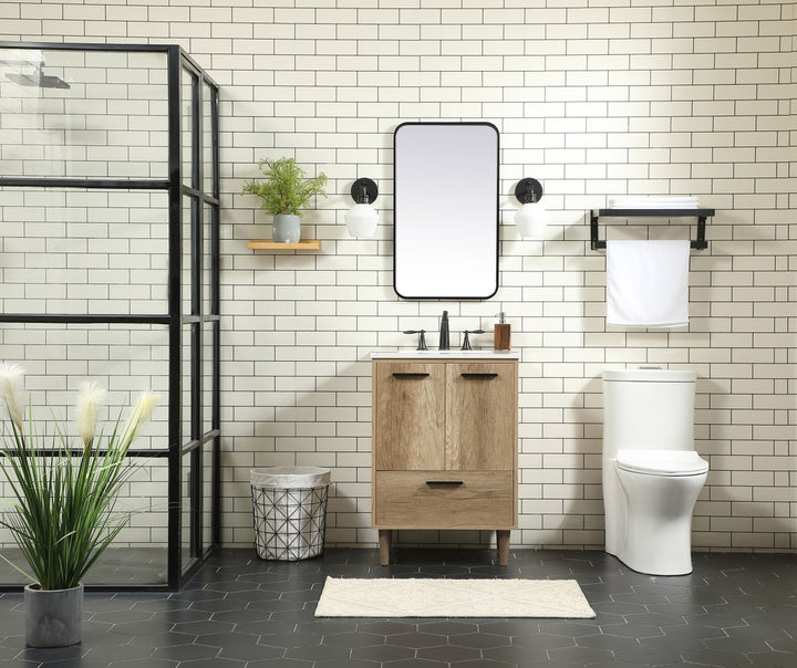 24 Inch Single Bathroom Vanity In Natural Oak - View 2 - Joshua Marshal