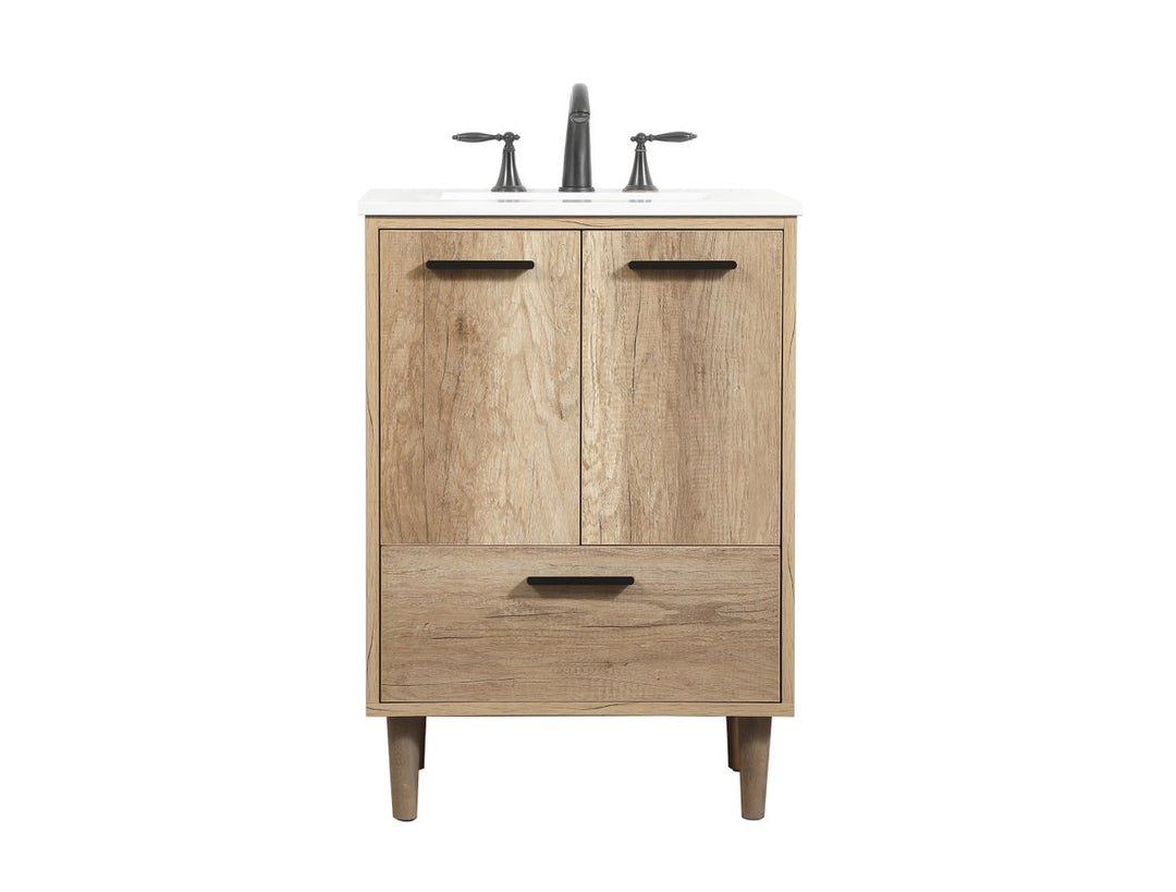 24 Inch Single Bathroom Vanity In Natural Oak - View 3 - Joshua Marshal