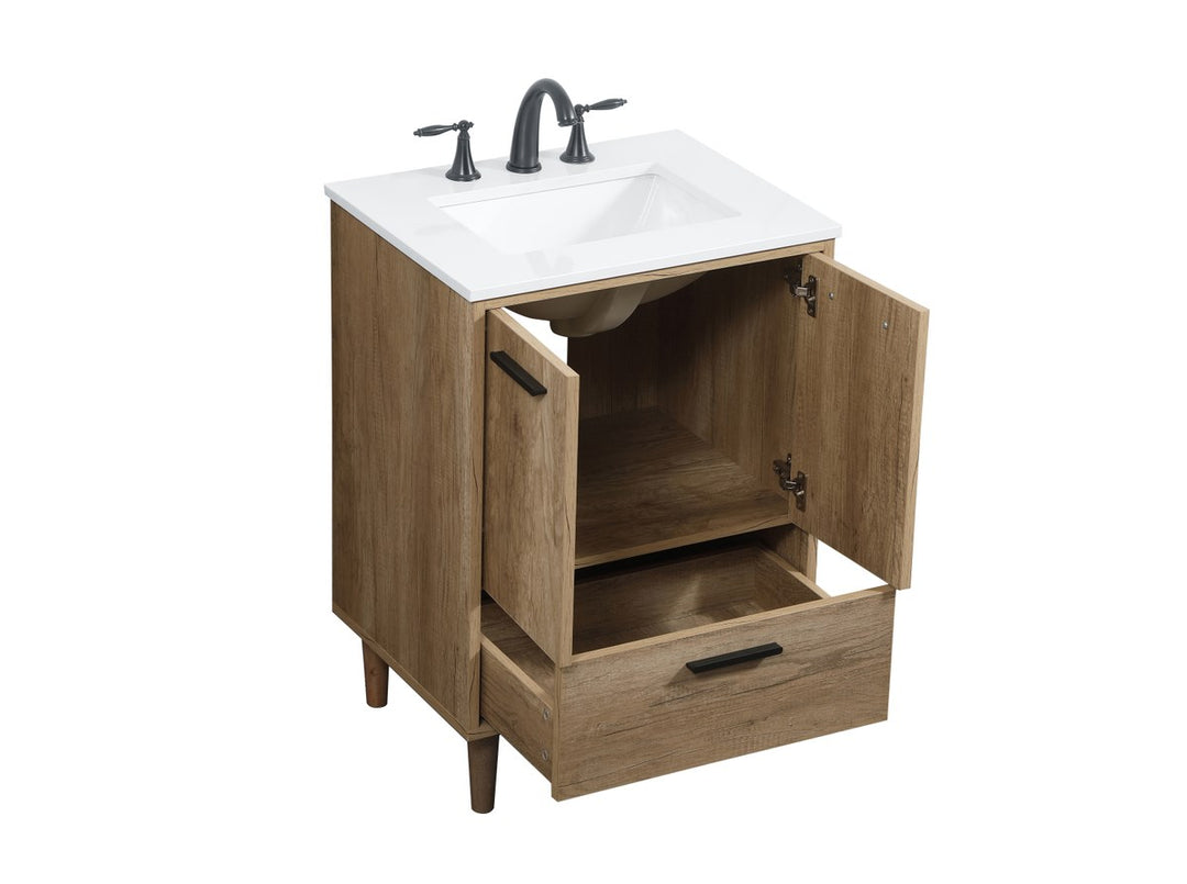 24 Inch Single Bathroom Vanity In Natural Oak - View 4 - Joshua Marshal