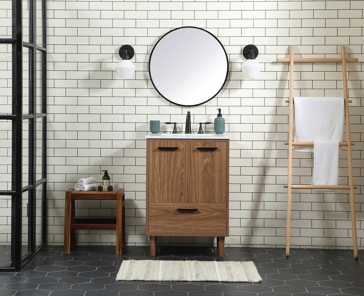 24 Inch Single Bathroom Vanity In Walnut Brown - View 2 - Joshua Marshal