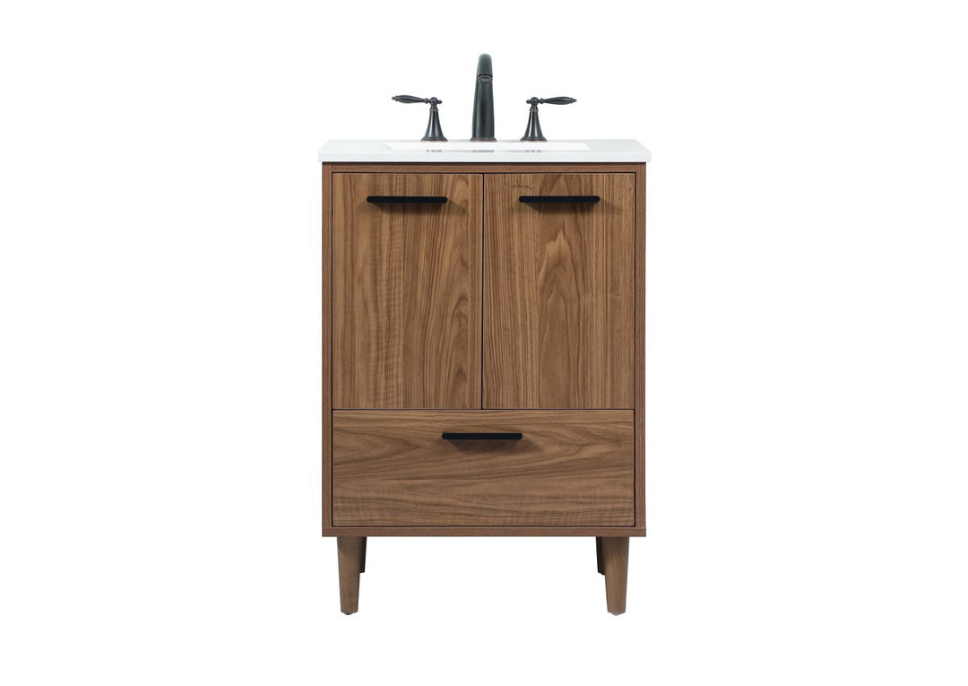 24 Inch Single Bathroom Vanity In Walnut Brown - View 3 - Joshua Marshal