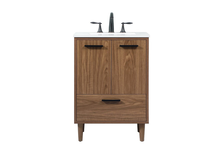24 Inch Single Bathroom Vanity In Walnut Brown - View 3 - Joshua Marshal