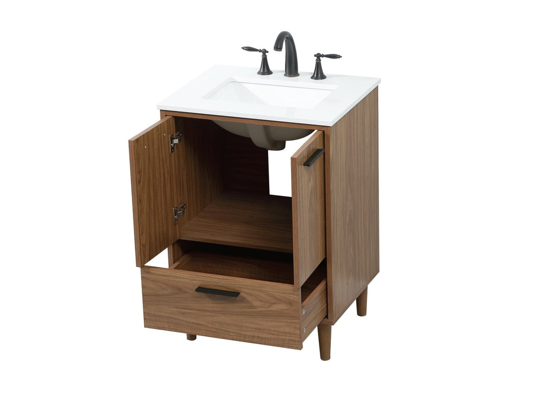 24 Inch Single Bathroom Vanity In Walnut Brown - View 4 - Joshua Marshal