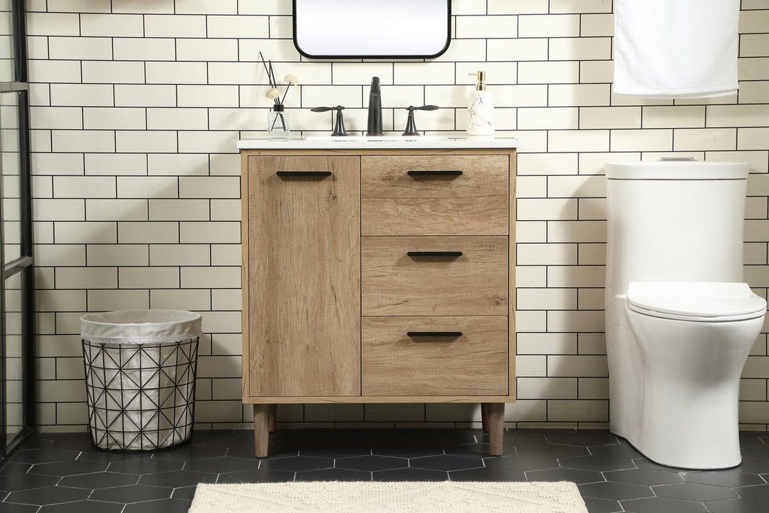 30 Inch Single Bathroom Vanity In Natural Oak - View 2 - Joshua Marshal