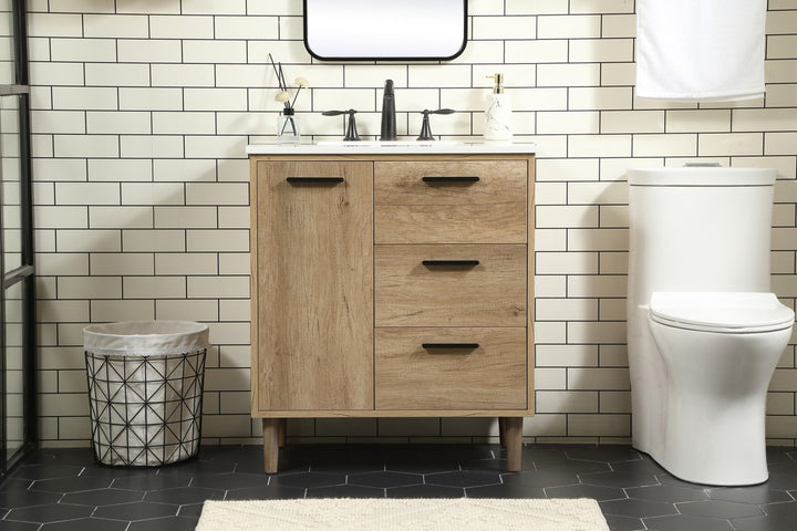 30 Inch Single Bathroom Vanity In Natural Oak - View 2 - Joshua Marshal