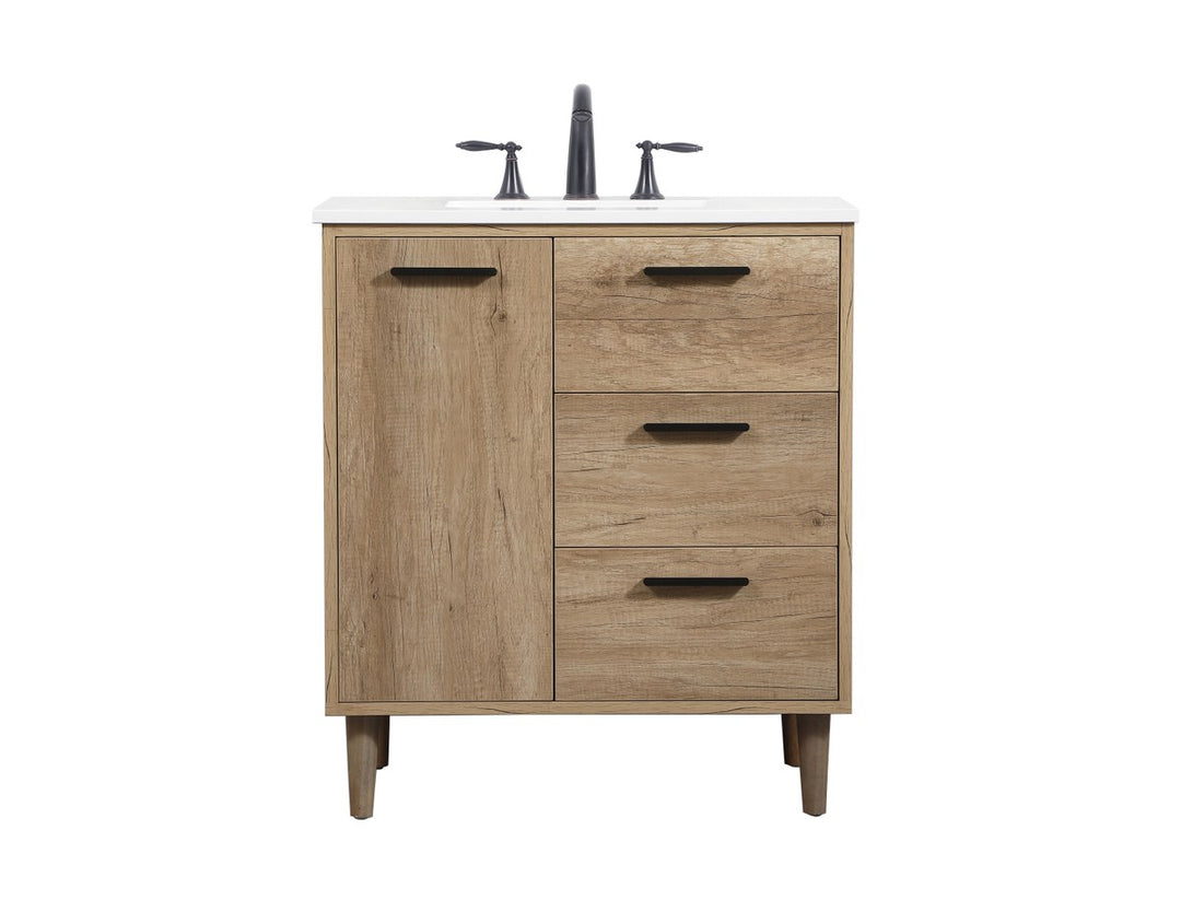 30 Inch Single Bathroom Vanity In Natural Oak - View 3 - Joshua Marshal